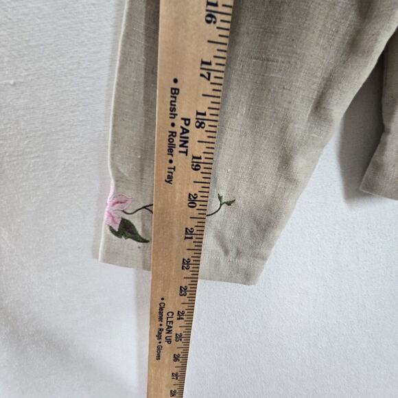 Relativity Linen Jacket Sz S Beige Pink Green Floral Embroider Coquette Coastal - Picture 11 of 14